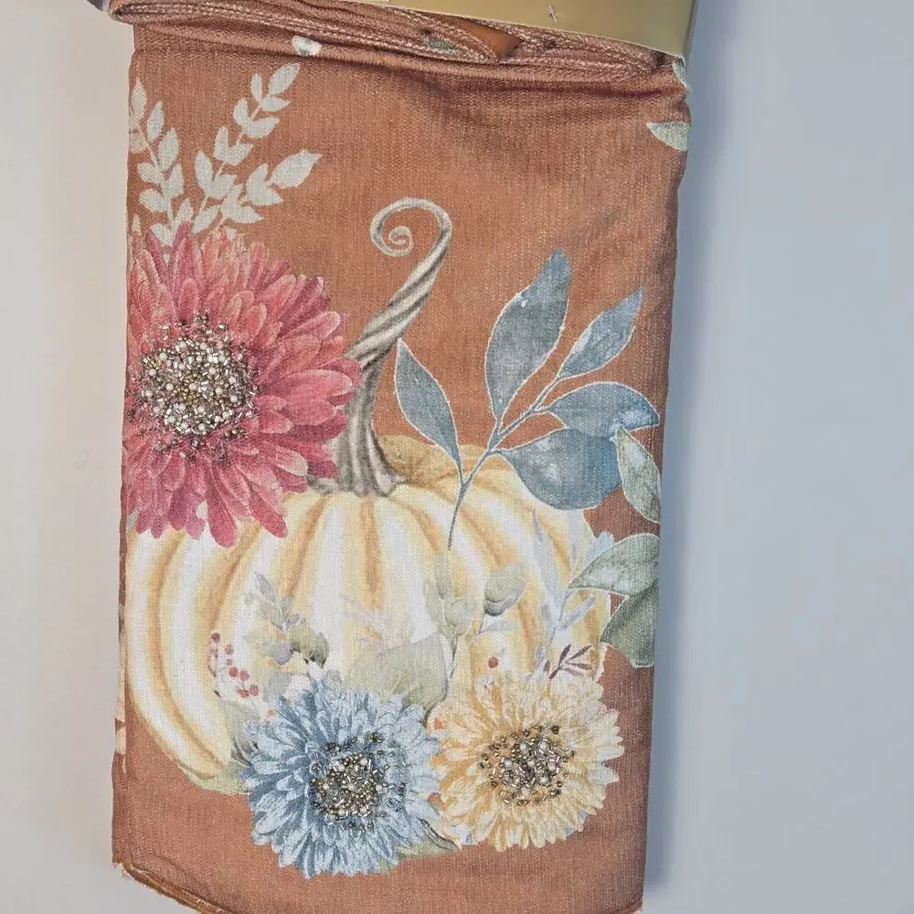 Nicole Miller MANTEL SCARF 24 X 84 PUMPKINS Beaded Embroidered Embellished NWT